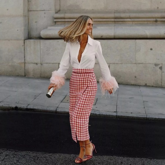 - Zara texture weave houndstooth midi skirt - Picture 4 of 10